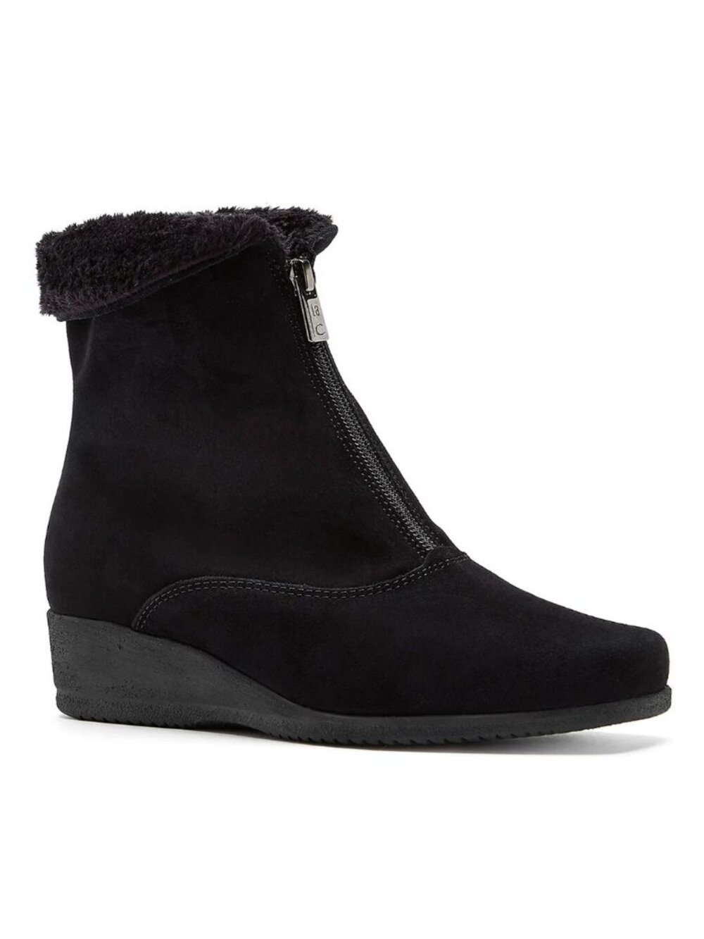 New! LA CANADIENNE Emerson Suede Faux Fur Lined Wedge Boot Black 9 M DD37